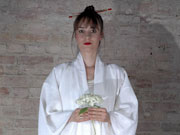 Brautkimono, doppelt aus Leinen und Voile blanche mit Knötchenstickerei